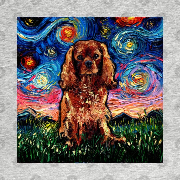 Ruby Cavalier King Charles Spaniel Night by sagittariusgallery